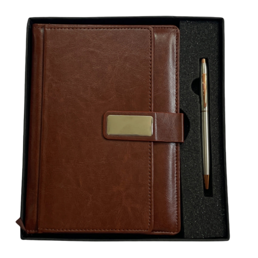 CUBIC Brown Diary with Flap & Pen Gift Set | Premium Corporate Gift Box
