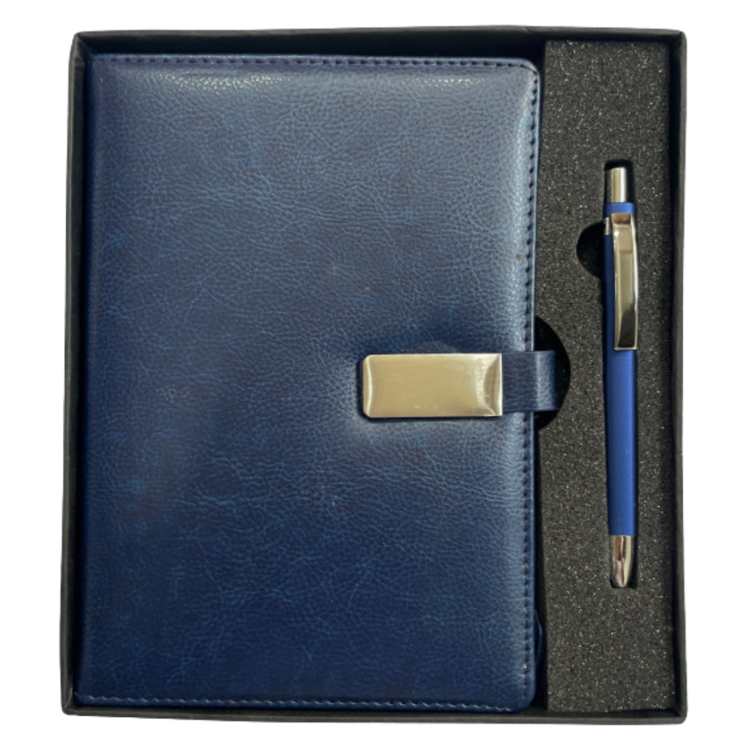 CUBIC Navy Blue Diary with Metal Flap & Pen Gift Set | Premium Corporate Box