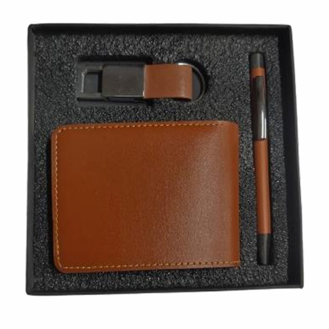 CUBIC Executive Brown Wallet, Pen & Keychain Gift Set | Premium Corporate Combo