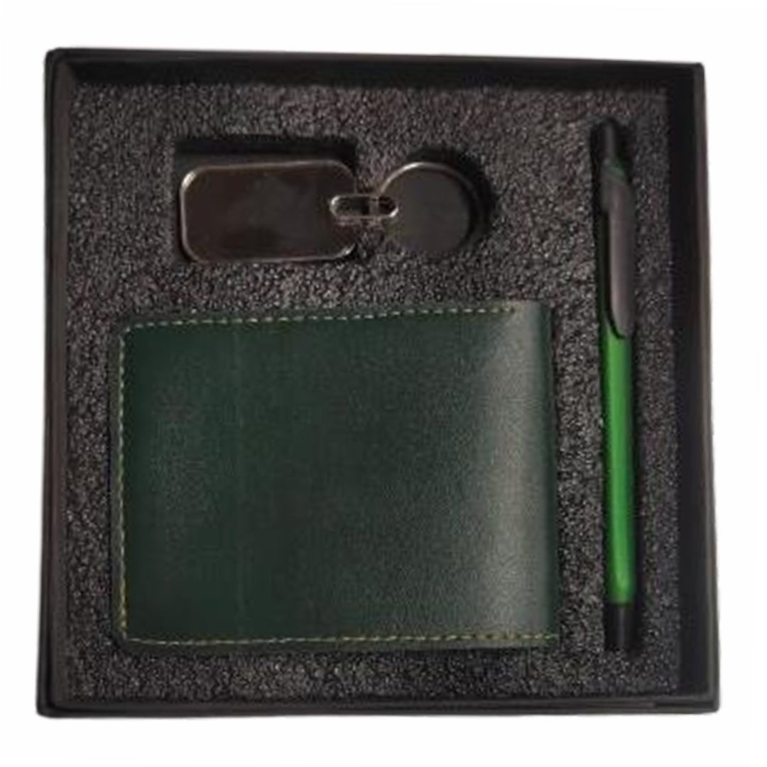 CUBIC Executive Green Wallet, Pen & Keychain Gift Set | Premium Corporate Combo