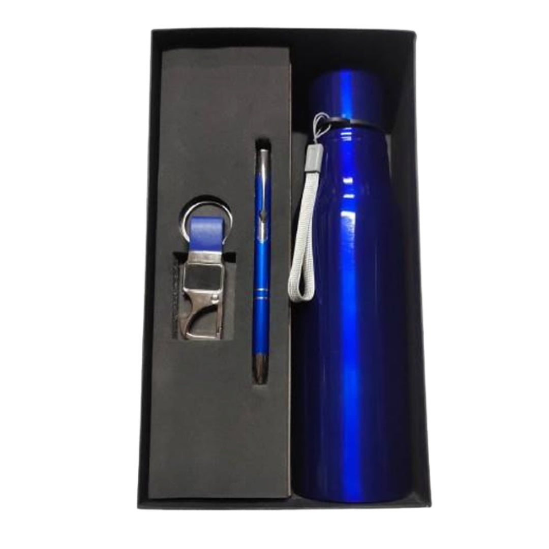 CUBIC 3-in-1 Blue Bottle, Pen & Keychain Gift Set | Premium Corporate Box