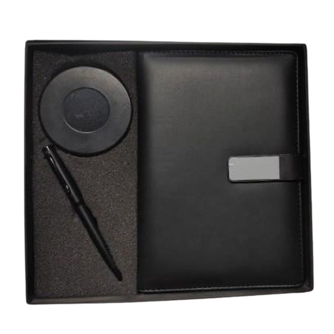 CUBIC 3-in-1 Black Diary, Pen & Charging Cable Gift Set | Premium Corporate Box