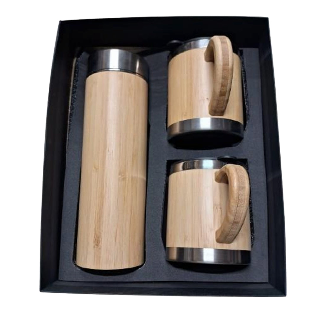 CUBIC Bamboo Bottle & 2 Mugs Gift Set | Premium Corporate Gift Box