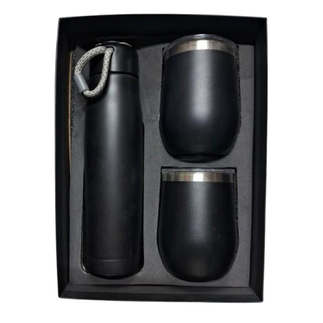 CUBIC Black Rope Bottle & 2 Mugs Gift Set | Premium Corporate Gift Box
