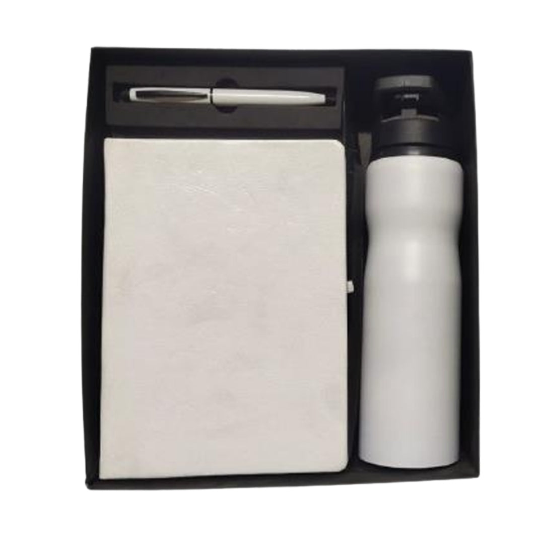 CUBIC 3-in-1 White Diary, Pen & H2O Bottle 750ml Gift Set | Premium Box