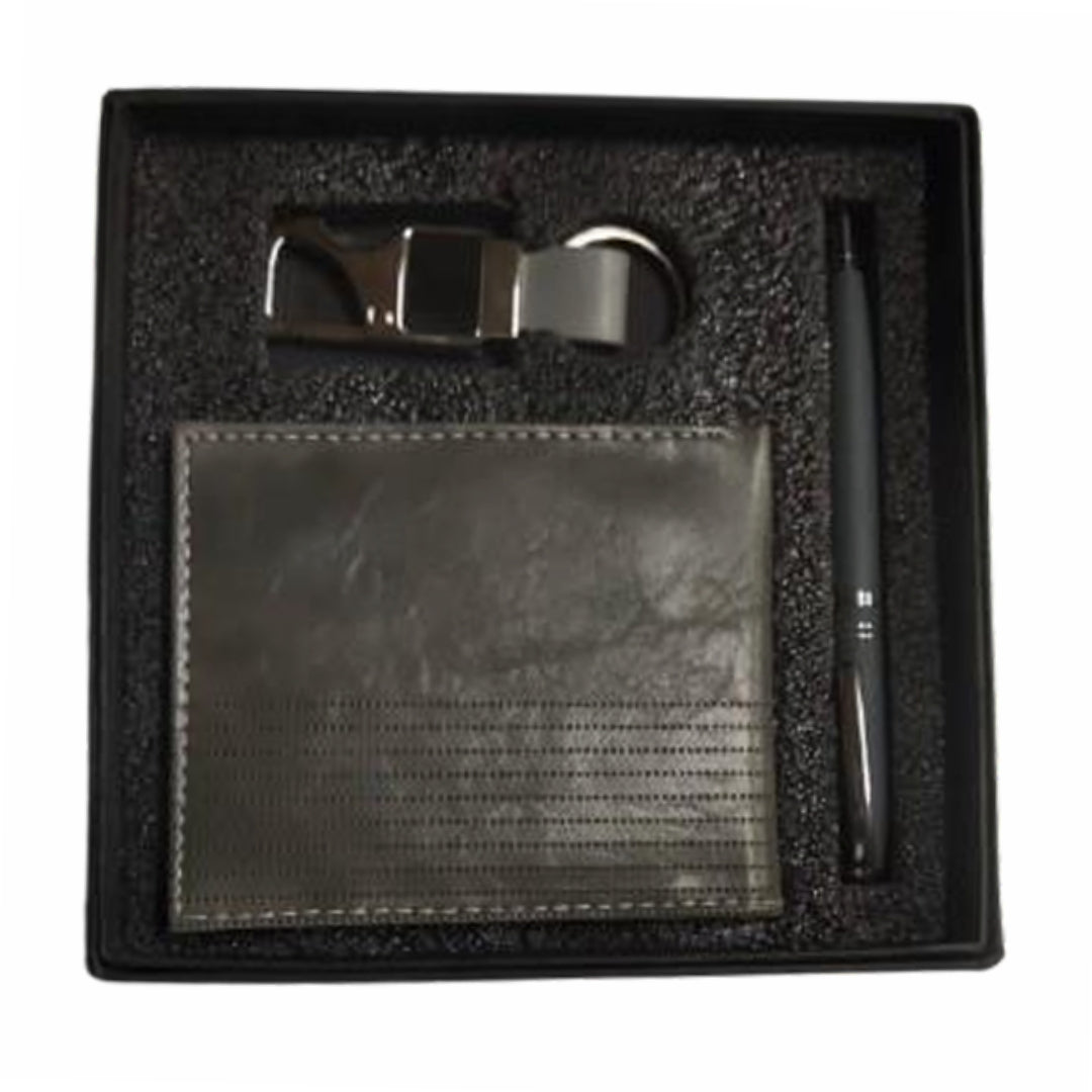 CUBIC Executive Grey Wallet, Pen & Hook Keychain Gift Set | Premium Corporate Combo