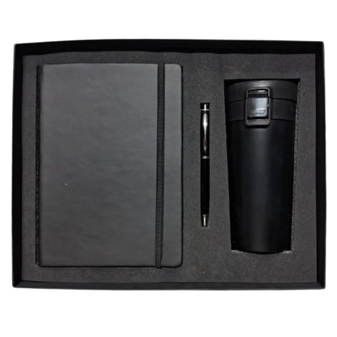 CUBIC 3-in-1 Black Diary, Pen & Travel Mug Gift Set | Premium Corporate Box