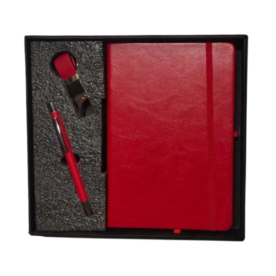 CUBIC 3-in-1 Red Diary, Pen & Keychain Gift Set | Premium Corporate Box
