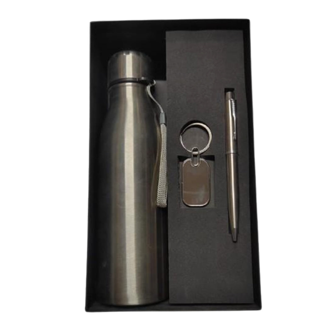 CUBIC 3-in-1 Steel Bottle, Metal Pen & Keychain Gift Set | Premium Box