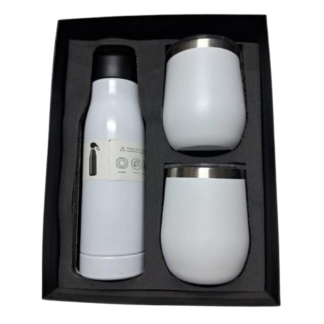 CUBIC White Bottle & 2 Mugs Gift Set | Premium Corporate Gift Box