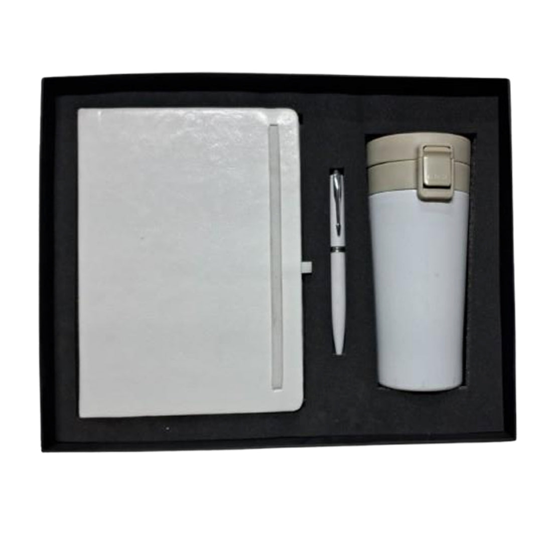 CUBIC 3-in-1 White Diary, Pen & Travel Mug Gift Set | Premium Corporate Box