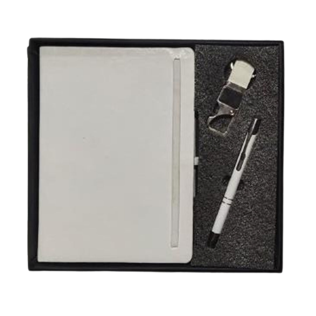 CUBIC 3-in-1 White Diary, Pen & Keychain Gift Set | Premium Corporate Box