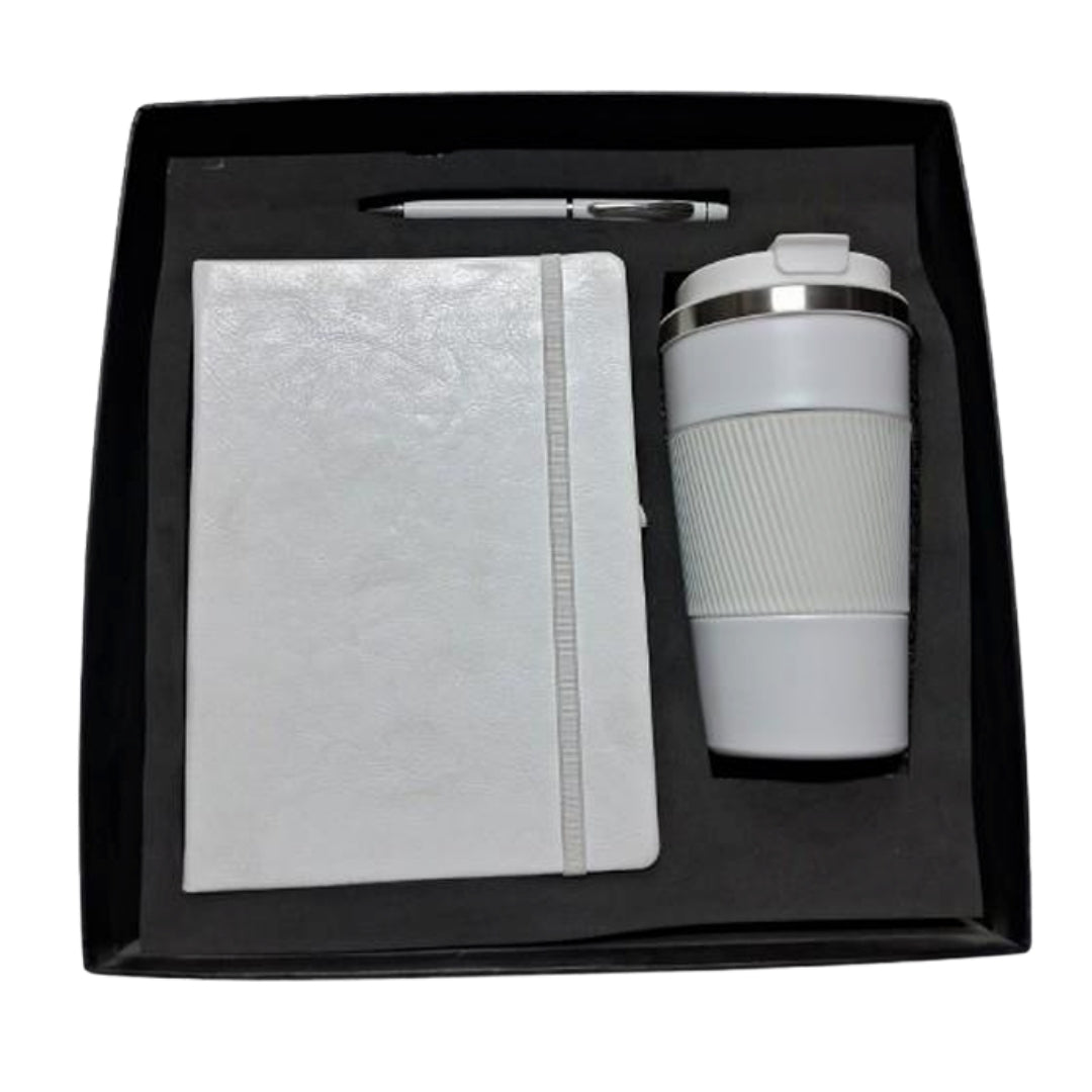 CUBIC 3-in-1 White Diary, Pen & Premium Travel Mug Gift Set | Corporate Box