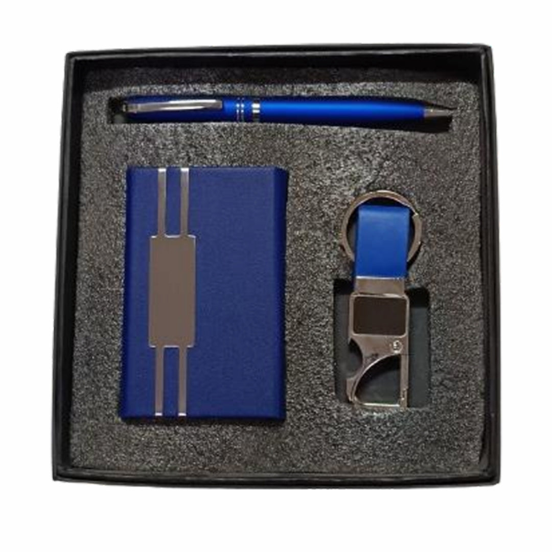 CUBIC Blue Executive Cardholder, Pen & Hook Keychain Gift Set | Corporate Combo Box