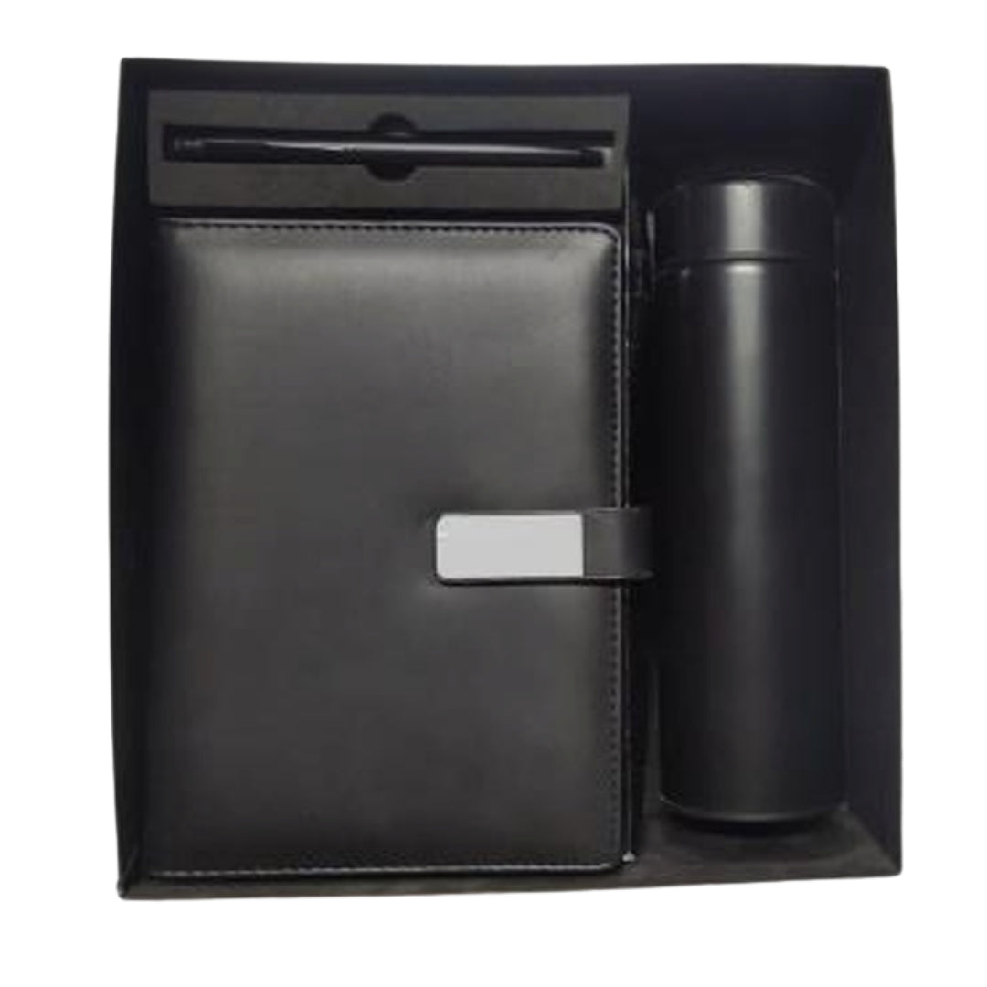 CUBIC 3-in-1 Black Diary, Pen & Temperature Bottle Gift Set | Premium Box