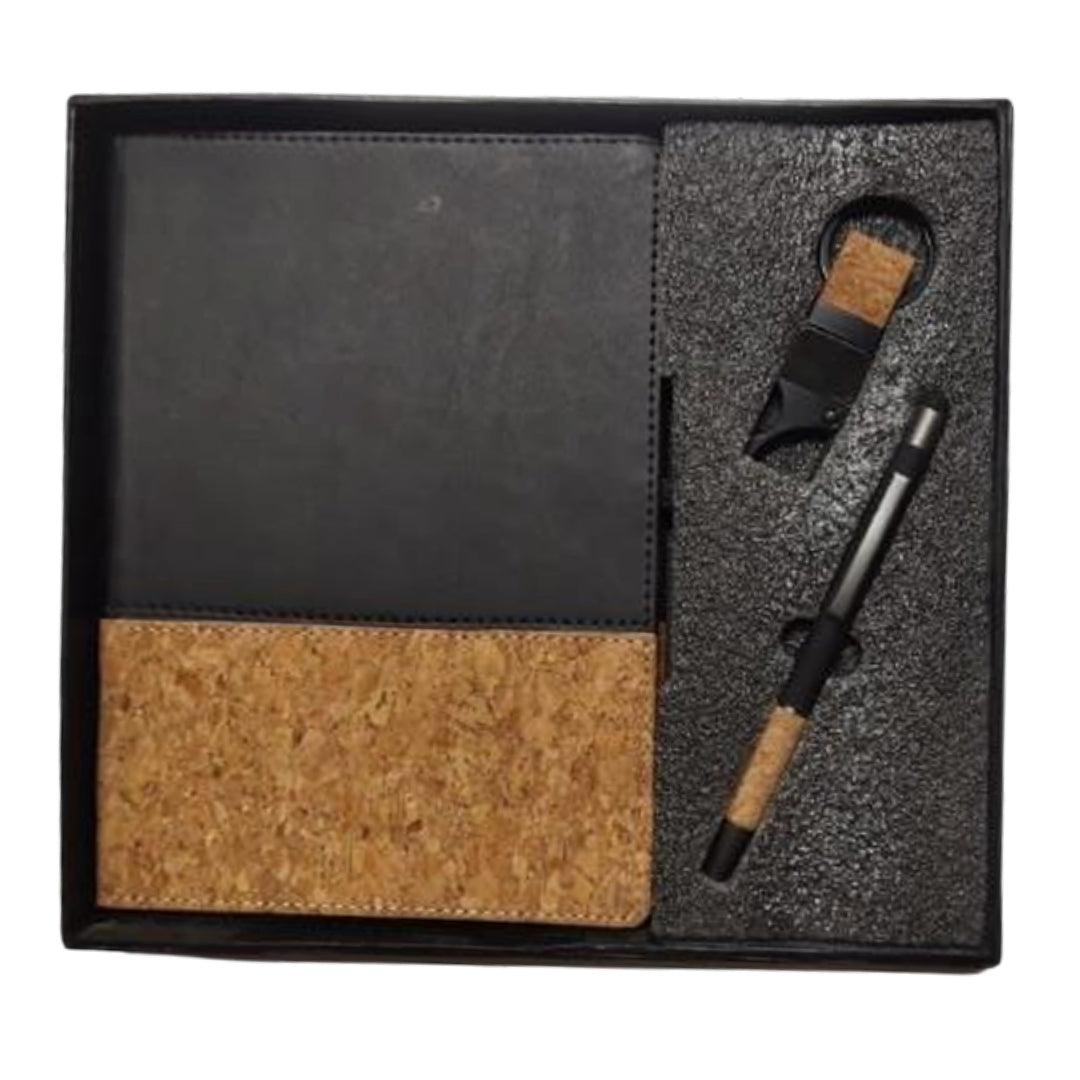 CUBIC 3-in-1 Cork Diary, Cork Pen & Cork Keychain Gift Set | Premium Box