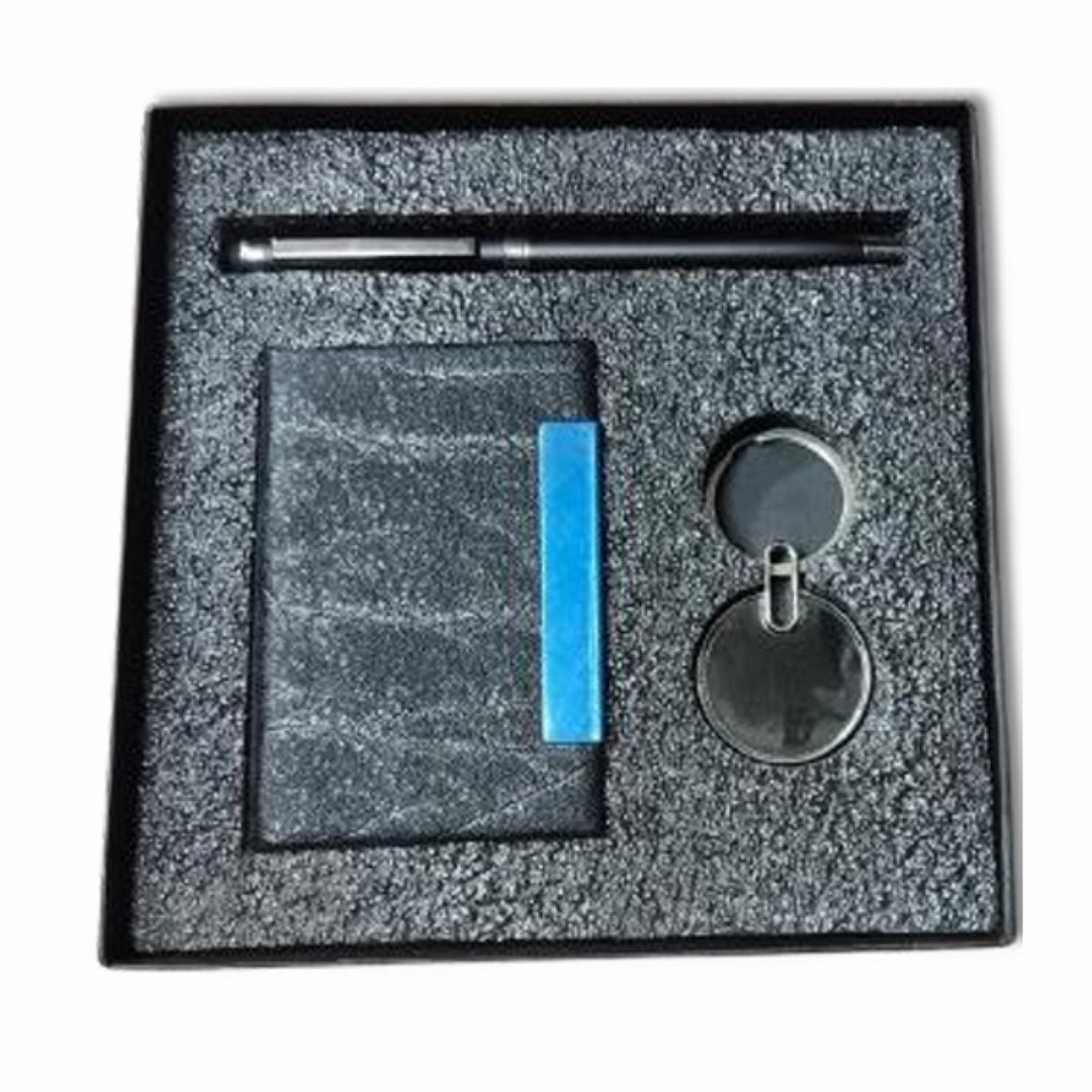 CUBIC Grey Cardholder, Pen & Keychain Gift Set | Corporate Combo