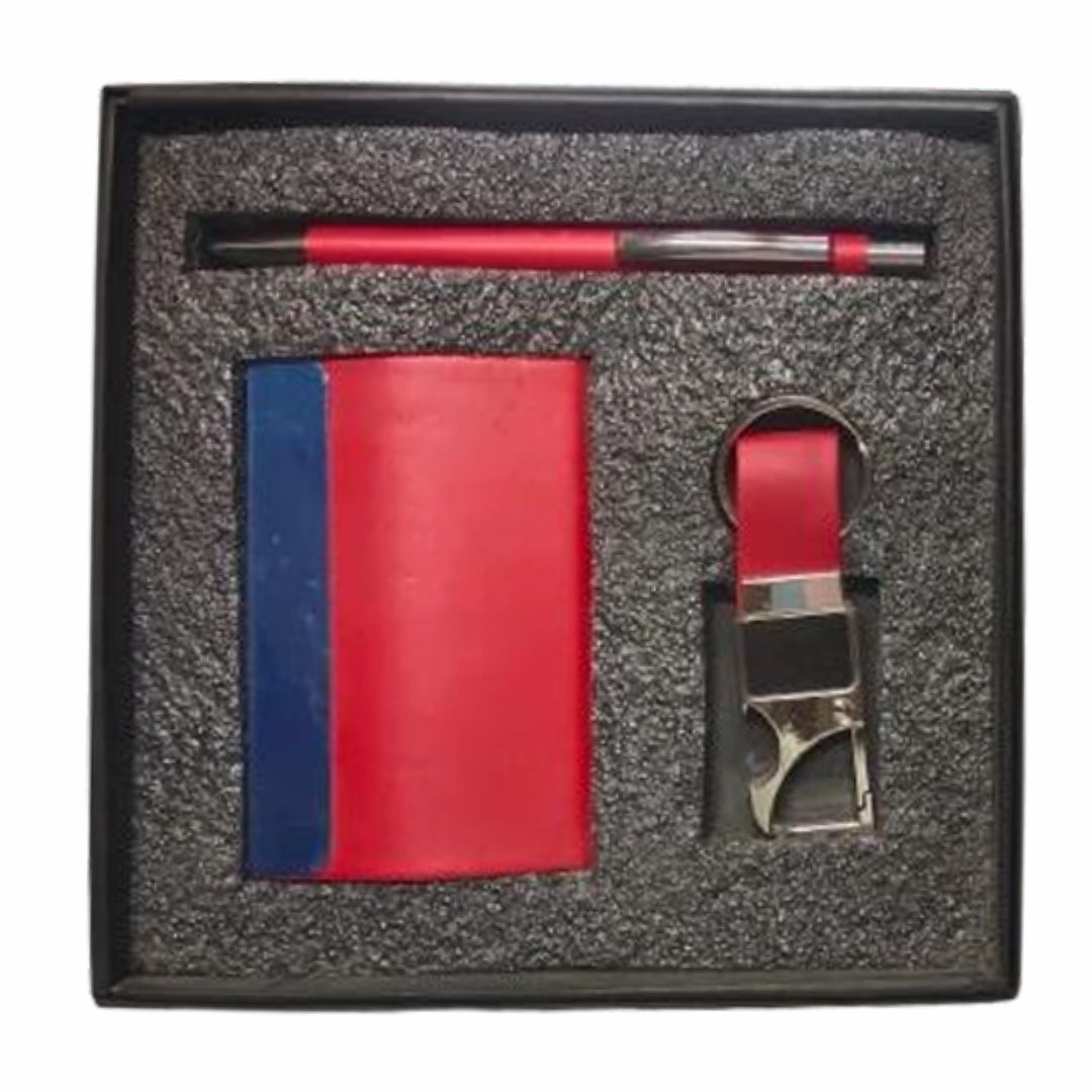 CUBIC Red Executive Cardholder, Pen & Hook Keychain Gift Set | Corporate Combo Box
