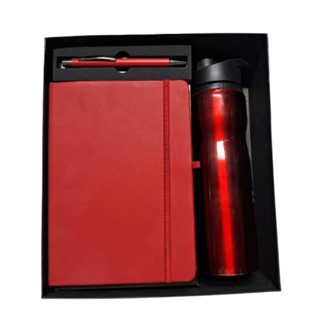 CUBIC 3-in-1 Red Diary, Pen & H2O Bottle 750ml Gift Set | Premium Box