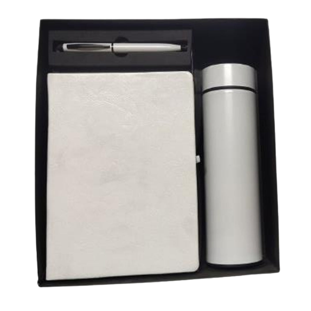 CUBIC 3-in-1 White Diary, Pen & Temperature Bottle Gift Set | Premium Box