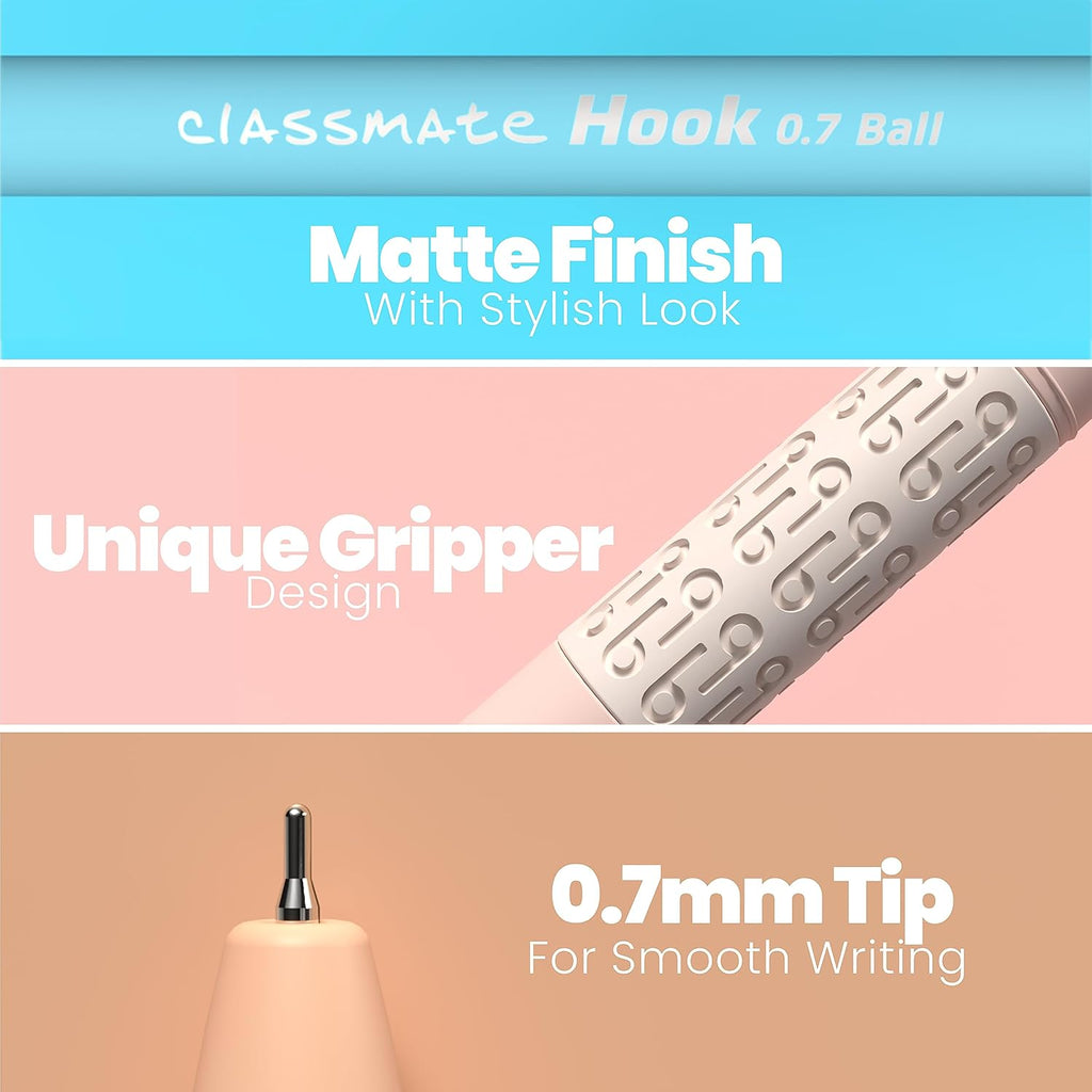 Classmate Hook Ball Colourfest Pens | Smooth Writing Blue Ball Pens
