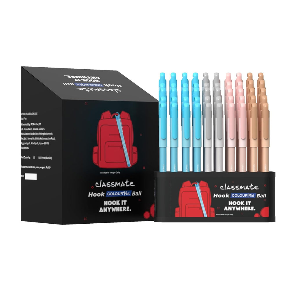 Classmate Hook Ball Colourfest Pens | Smooth Writing Blue Ball Pens
