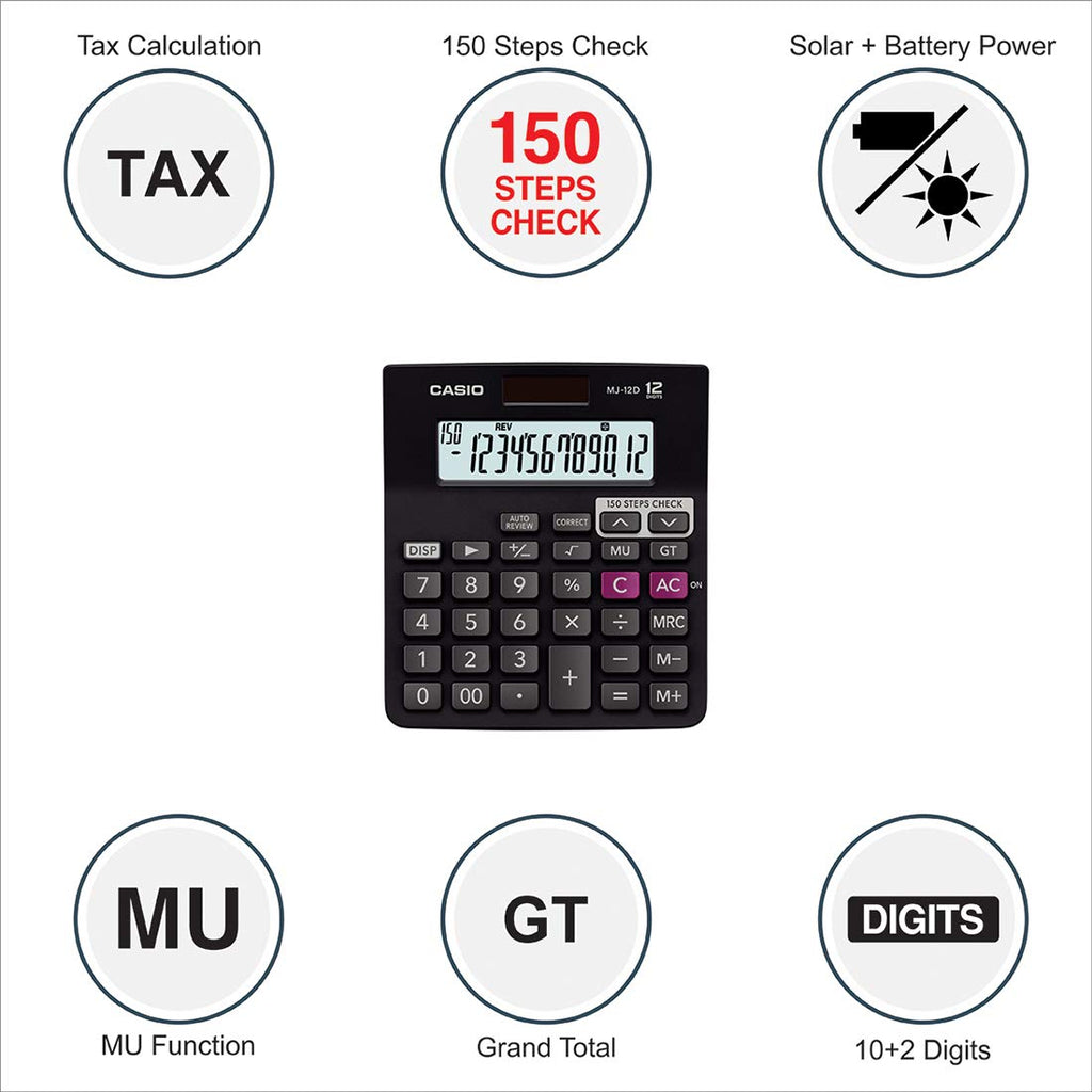 Casio MJ-12D Desktop Calculator | 12 Digit | 150 Steps Check & Correct