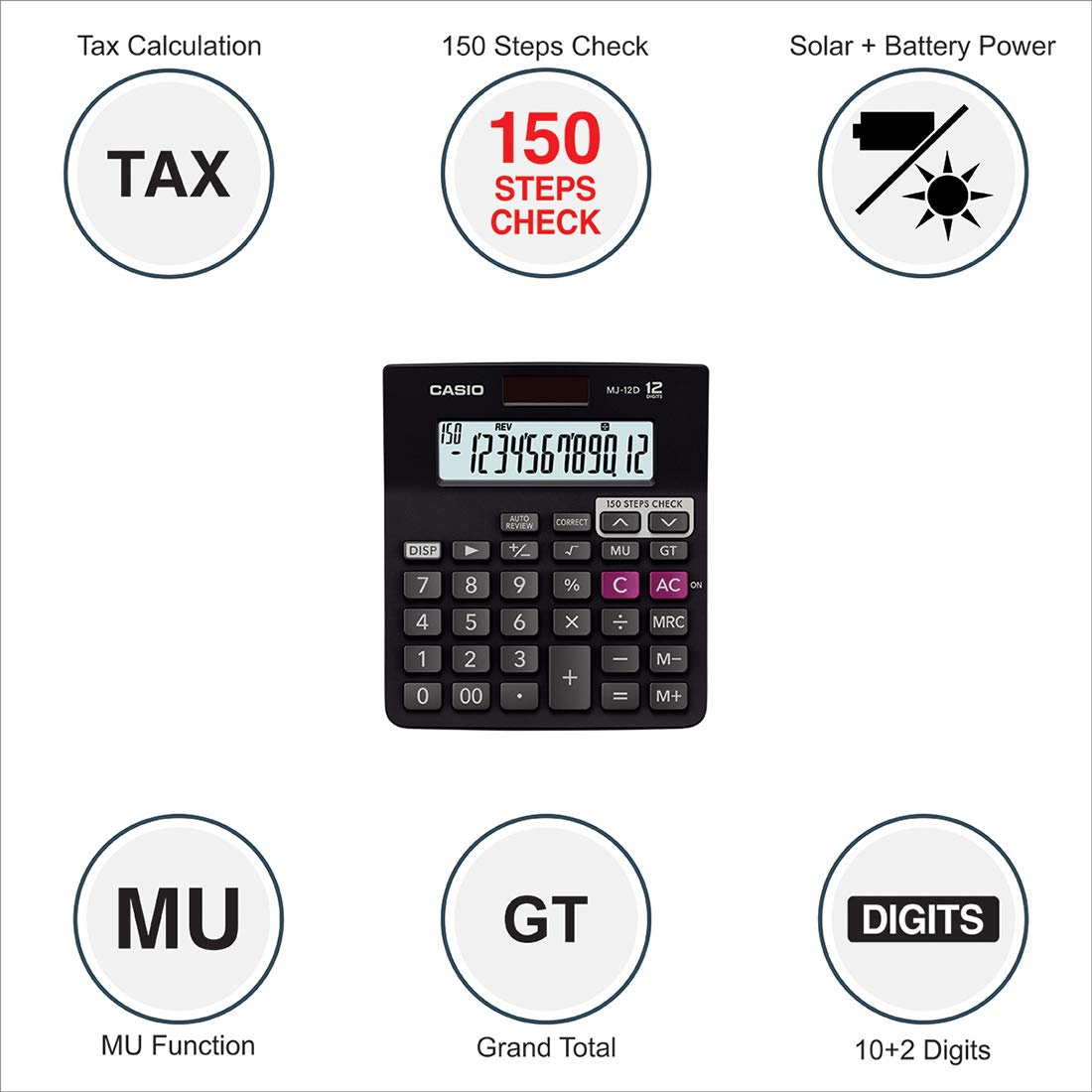 Casio MJ-12D Desktop Calculator | 12 Digit | 150 Steps Check & Correct