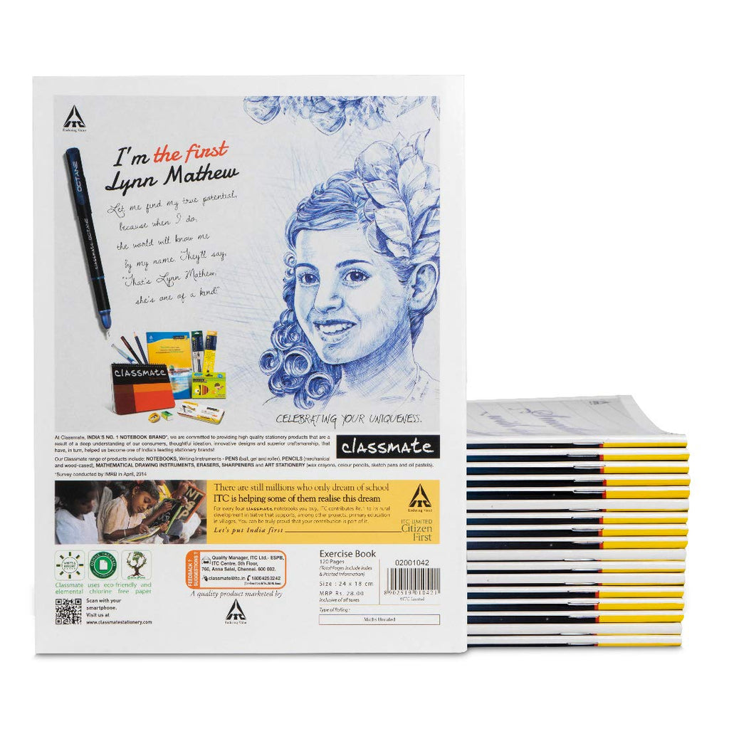 Classmate Maths Unruled Hard Bound Notebook | 172 Pages | 190 x 155