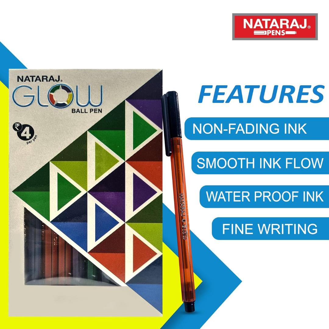 Nataraj Glow Ball Pen | Blue Ink Smooth Writing Ball Pen