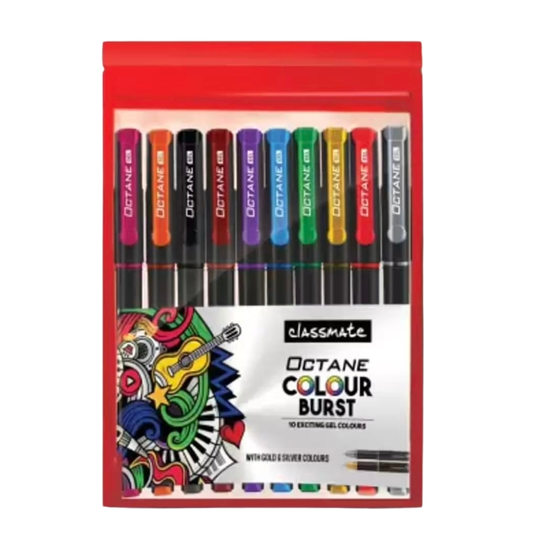 Classmate Octane Colour Burst Gel Pens | Assorted Colour Pens Pack of 10