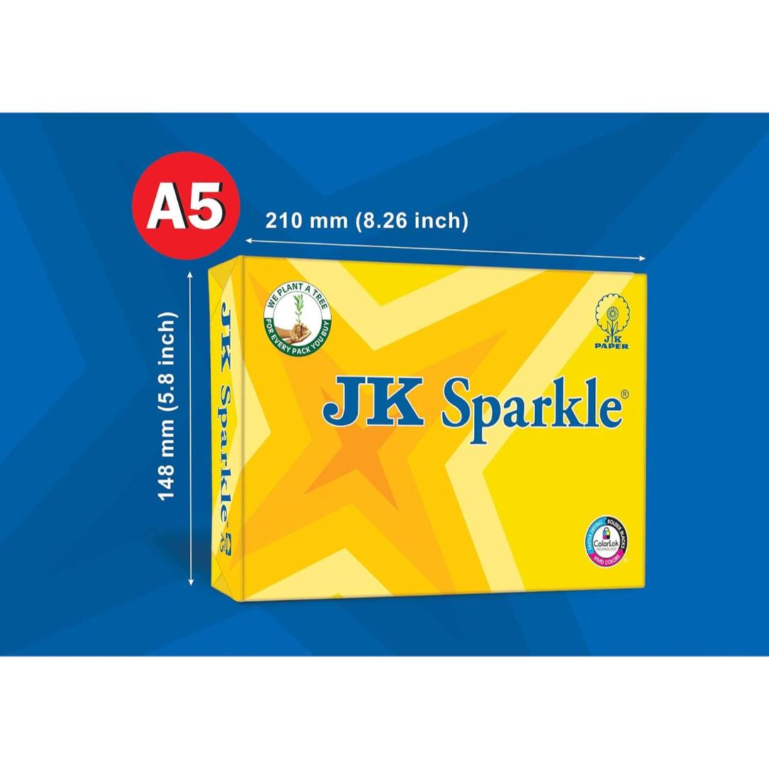 JK Sparkle A5 Copier Paper – 70 GSM, 500 Sheets per Ream (Pack of 10)