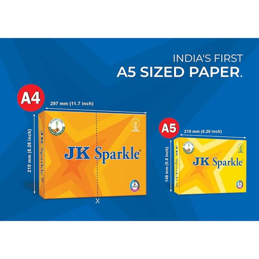 JK Sparkle A5 Copier Paper – 70 GSM, 500 Sheets per Ream (Pack of 10)