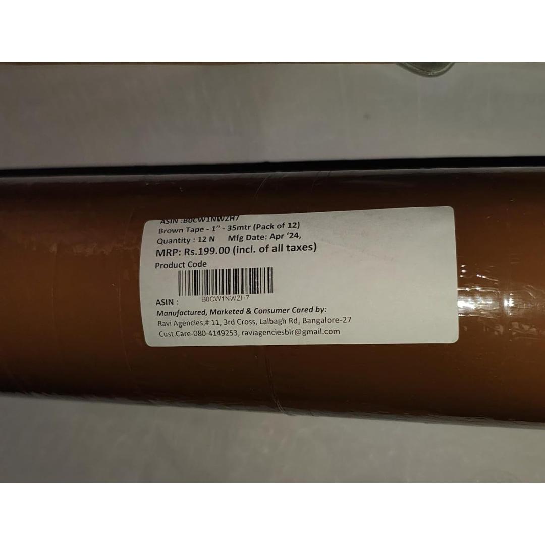 Brown Packing Tape 1" x 35mtr | Strong Adhesive | Pack of 12 Rolls