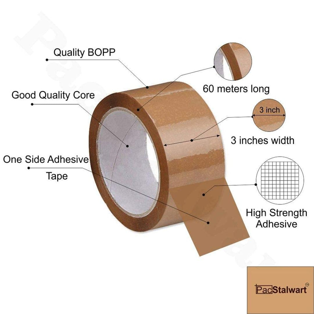 Brown BOPP Packing Tape 3 Inch x 60m | Heavy-Duty Tape | Pack of 2
