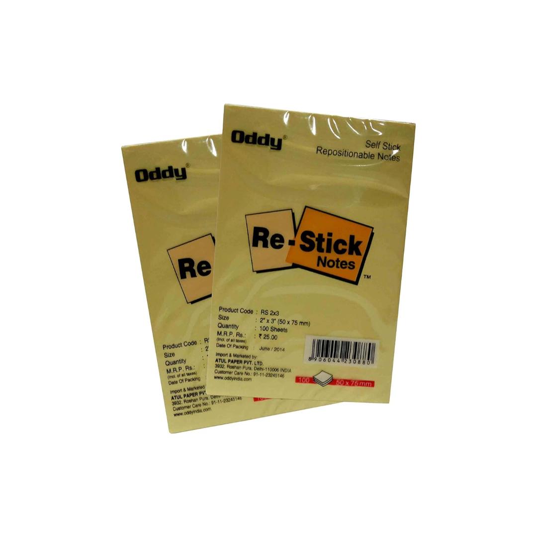 Oddy | Self Stick Repositionable Note Pad | 100 Sheets | Set of 10