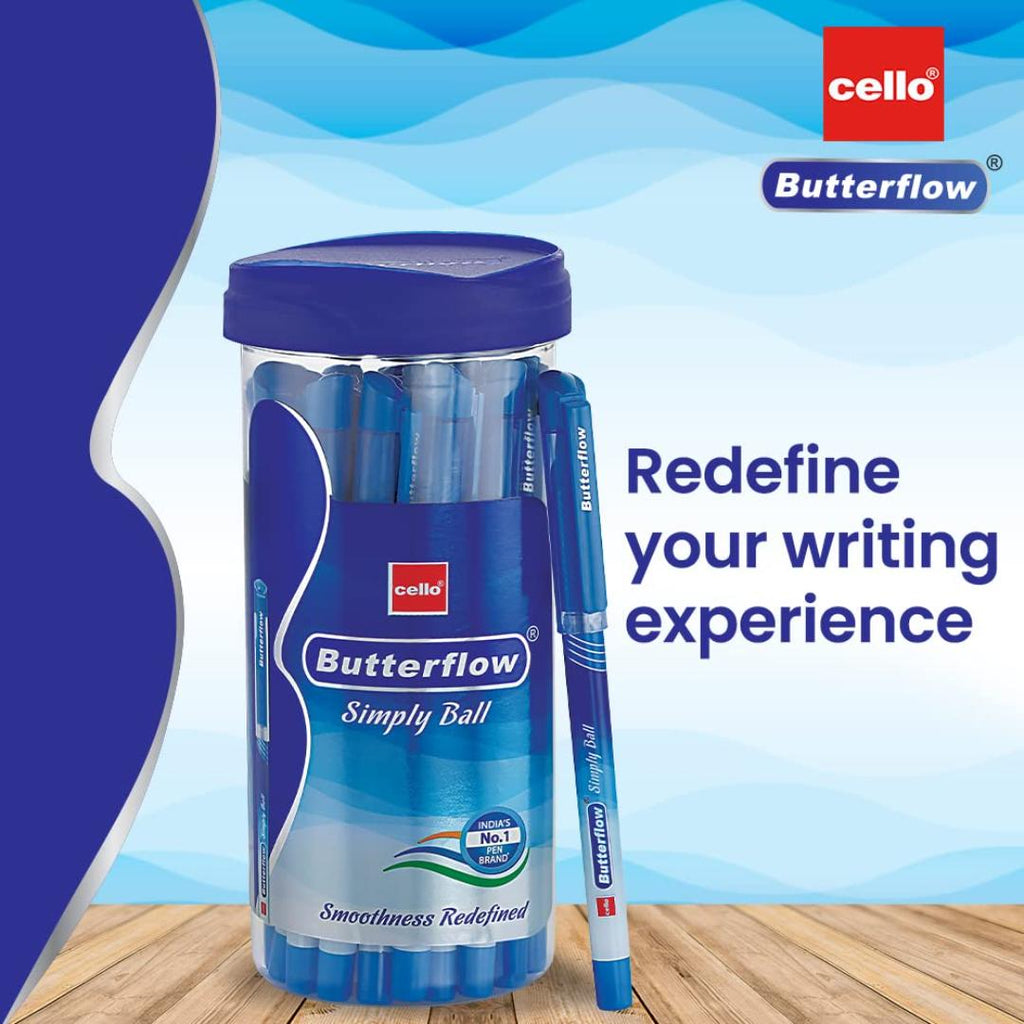 Cello | Butterflow Simply Ball Pen | Pack of 25 (20 Blue + 5 Black)
