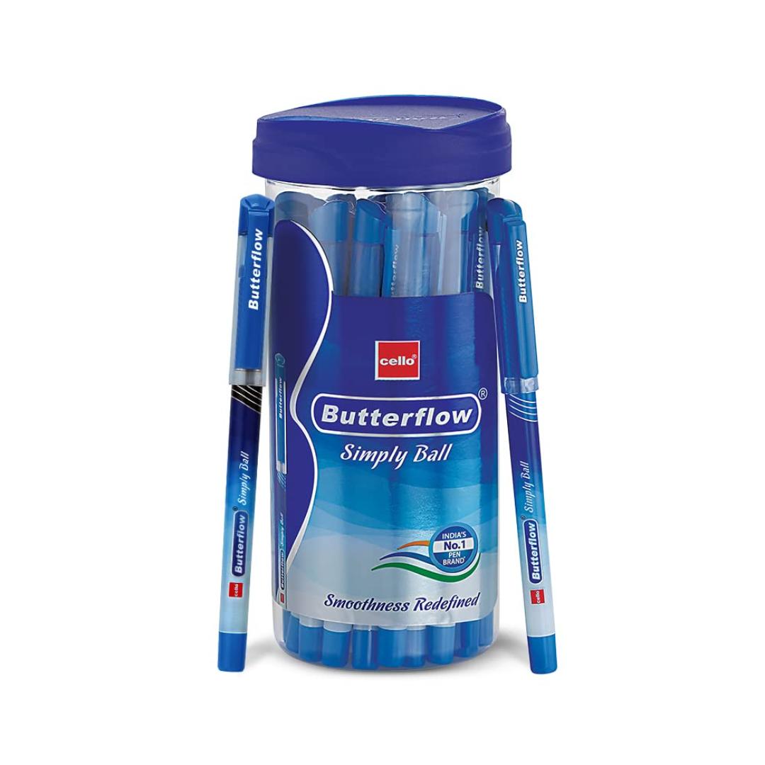 Cello | Butterflow Simply Ball Pen | Pack of 25 (20 Blue + 5 Black)
