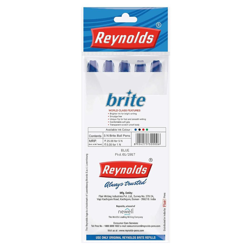 Reynolds Brite 0.7mm Ball Pens | Blue Ink | Smooth Writing | Pack of 40