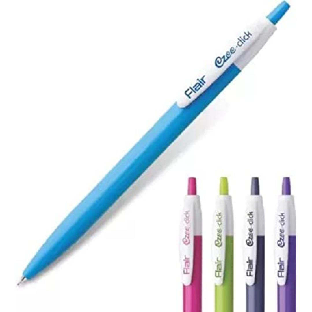 Flair Ezee Click Ball Pens | Blue Ink | Retractable 0.7–1mm Tip | Jar Pack of 25