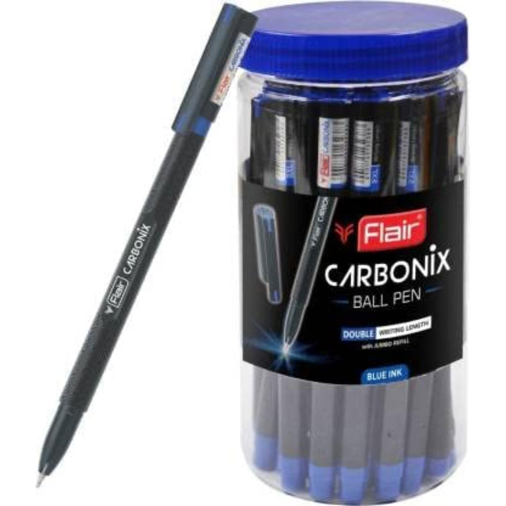 Flair Carbonix Ball Pens | Blue Ink | Fine Tip Smooth Writing | Jar Pack of 30