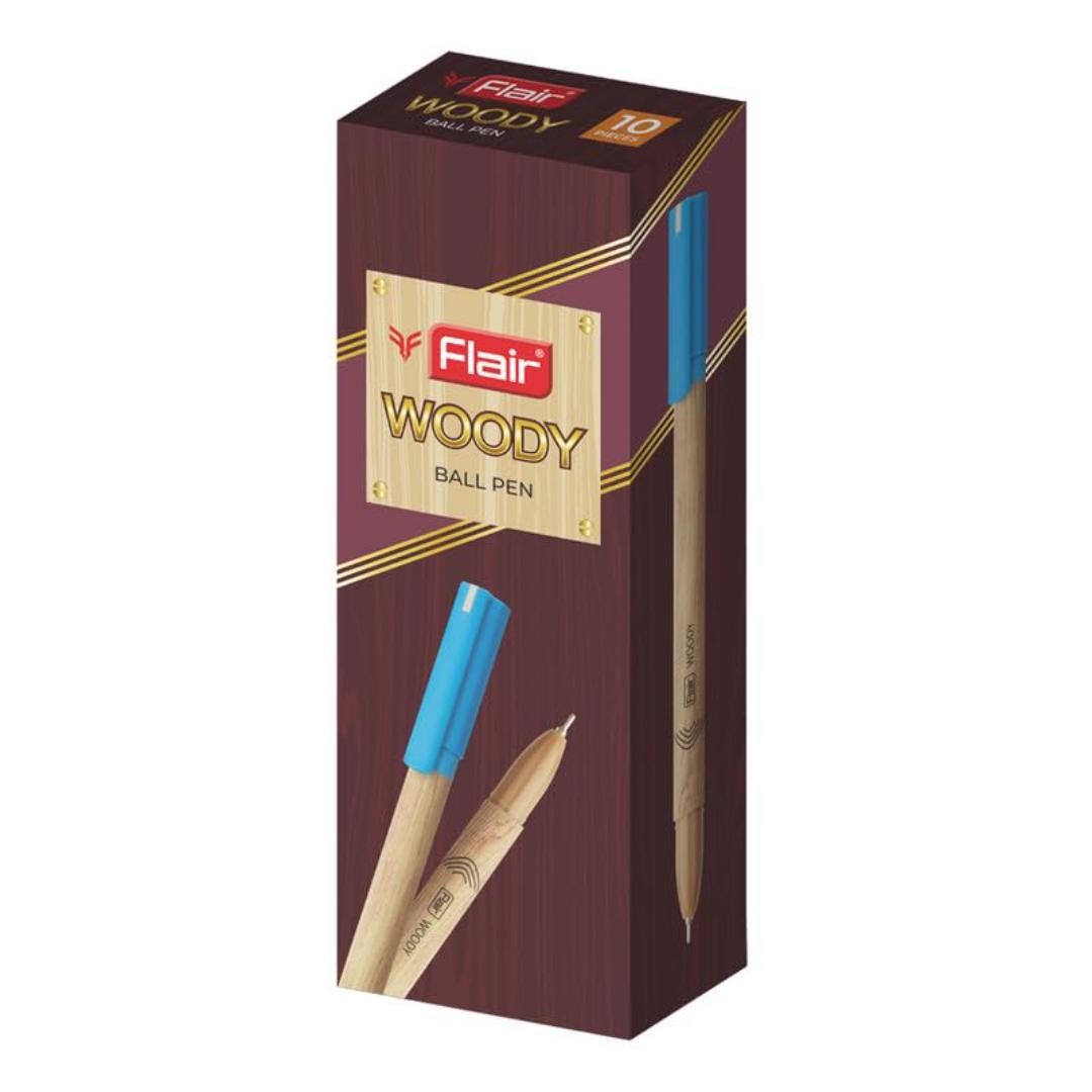 Flair Woody Ball Pens | Blue Ink | 0.7mm Smooth Writing | Box Pack of 10