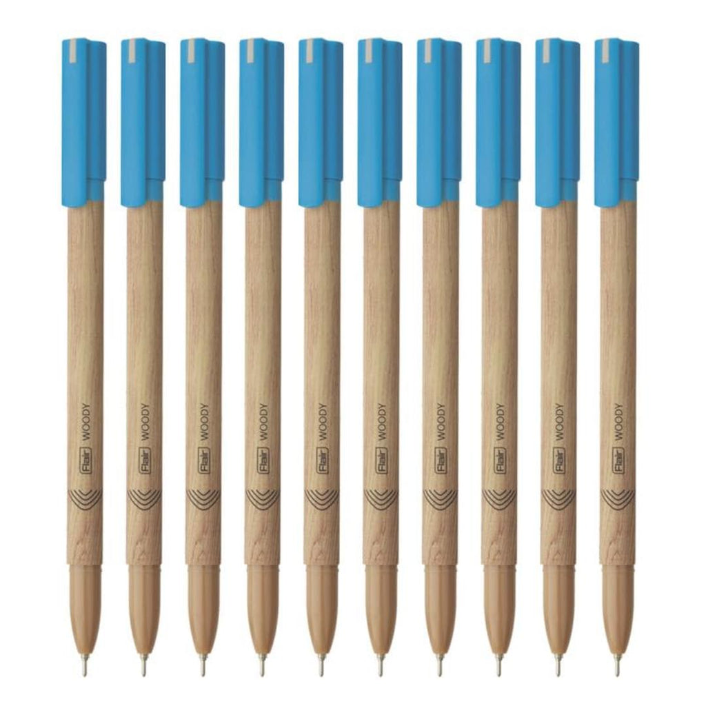 Flair Woody Ball Pens | Blue Ink | 0.7mm Smooth Writing | Box Pack of 10