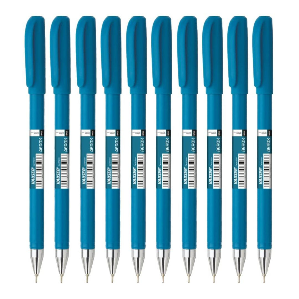 Hauser Aerox Ball Pens | Blue Ink | Smooth Writing Refillable | Pack of 10