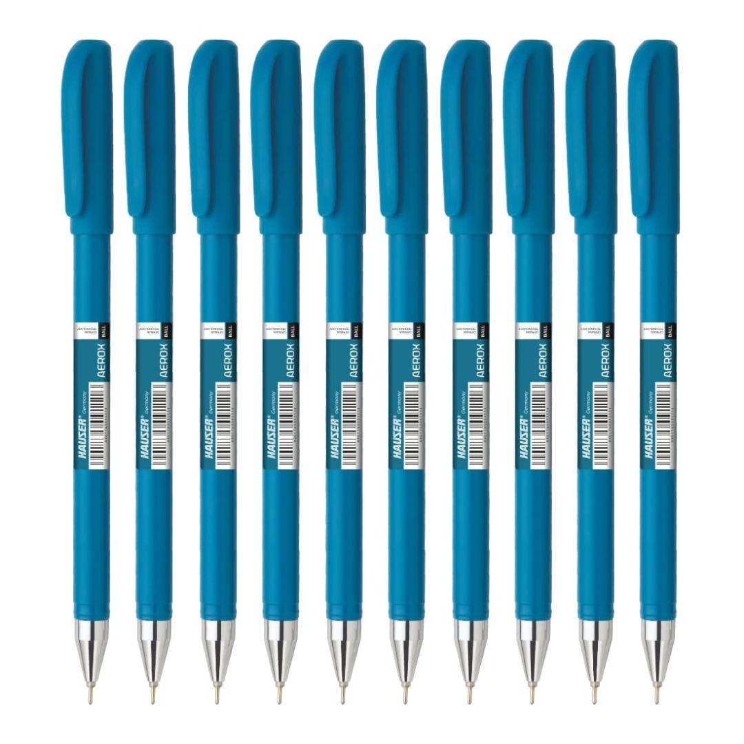 Hauser Aerox Ball Pens | Blue Ink | Smooth Writing Refillable | Pack of 10