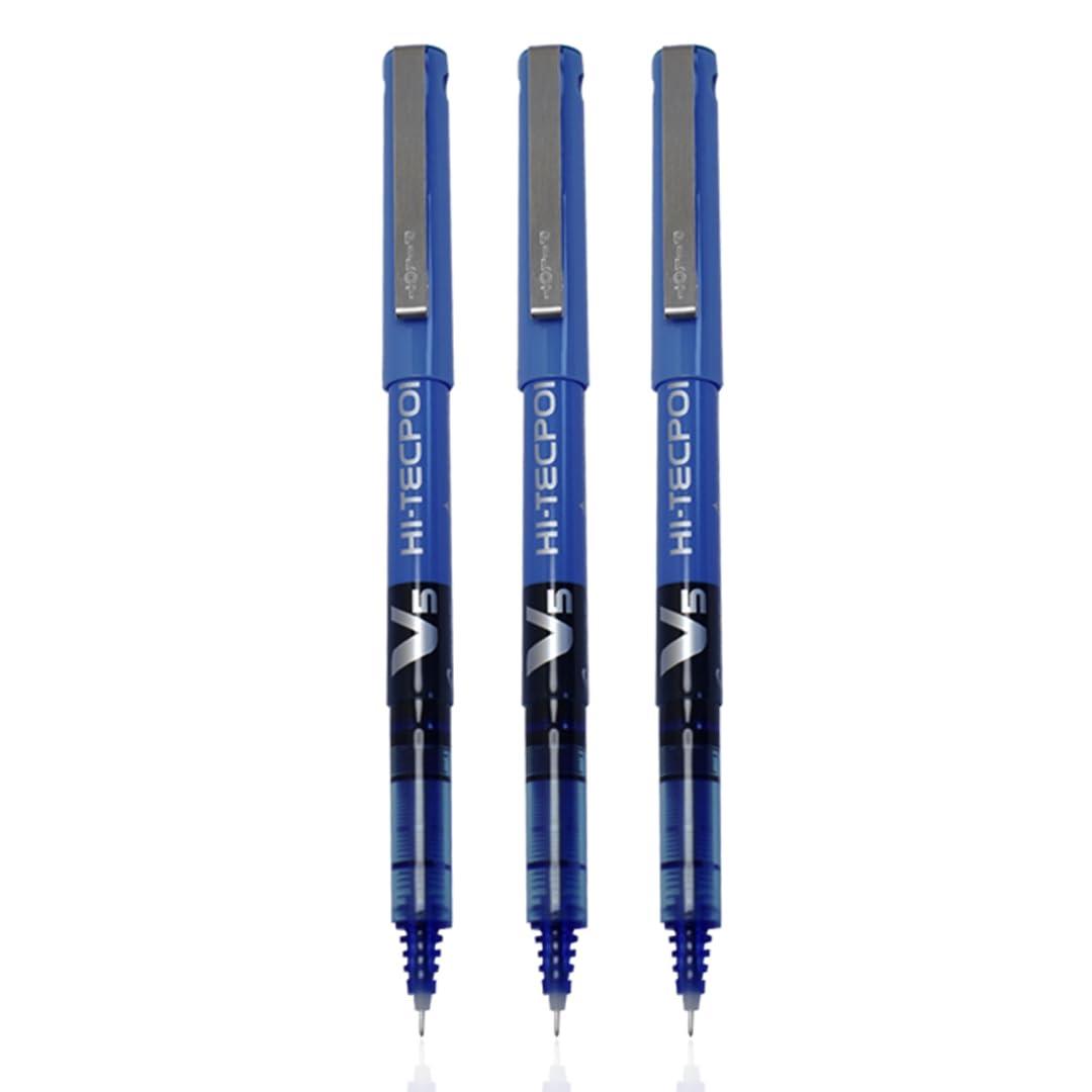 Pilot V5 Liquid Ink Roller Ball Pens | Extra Fine Tip | Blue Ink | Pack of 3