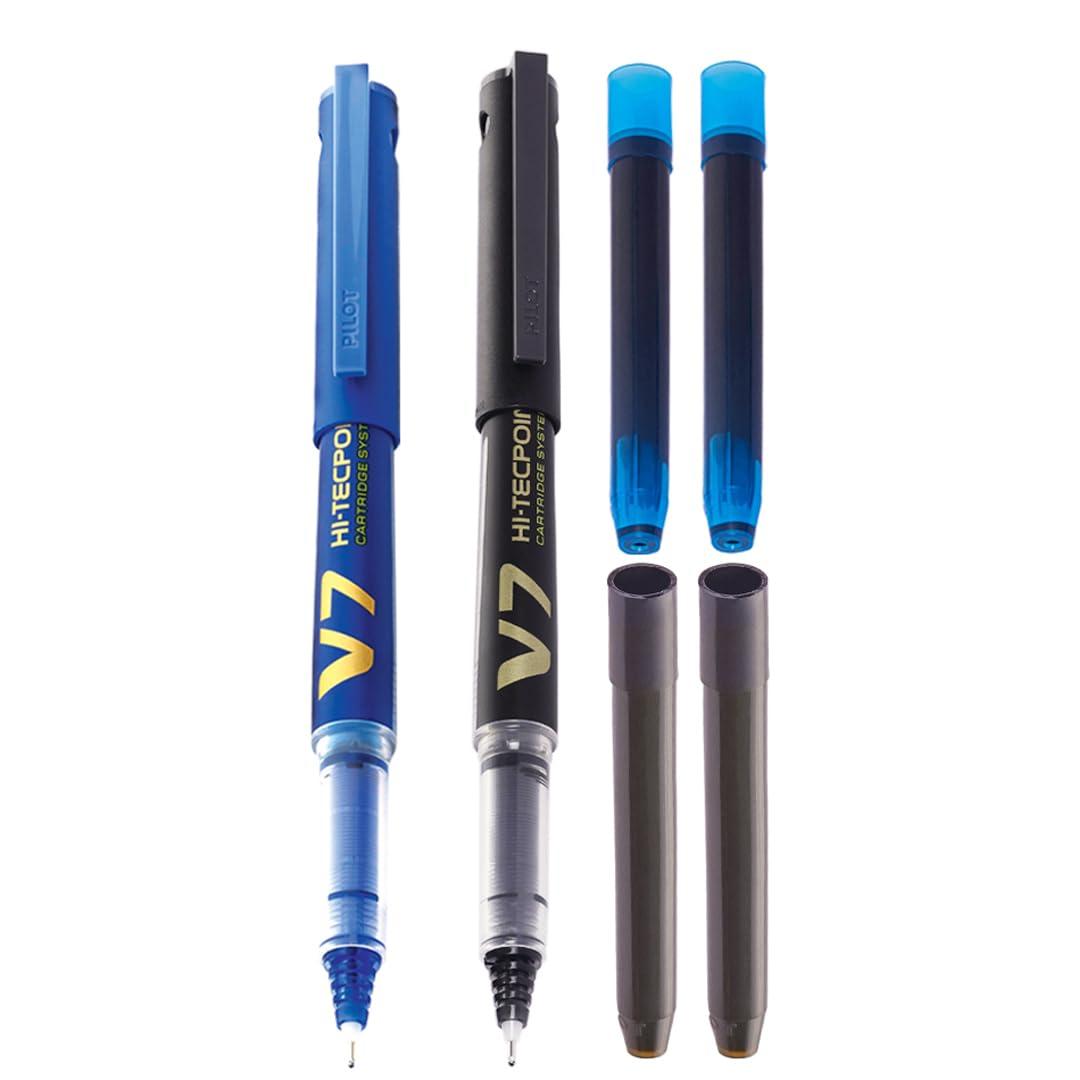Pilot V7 Hi-Tecpoint Pens with Cartridge System | Blue & Black | Refillable Pack