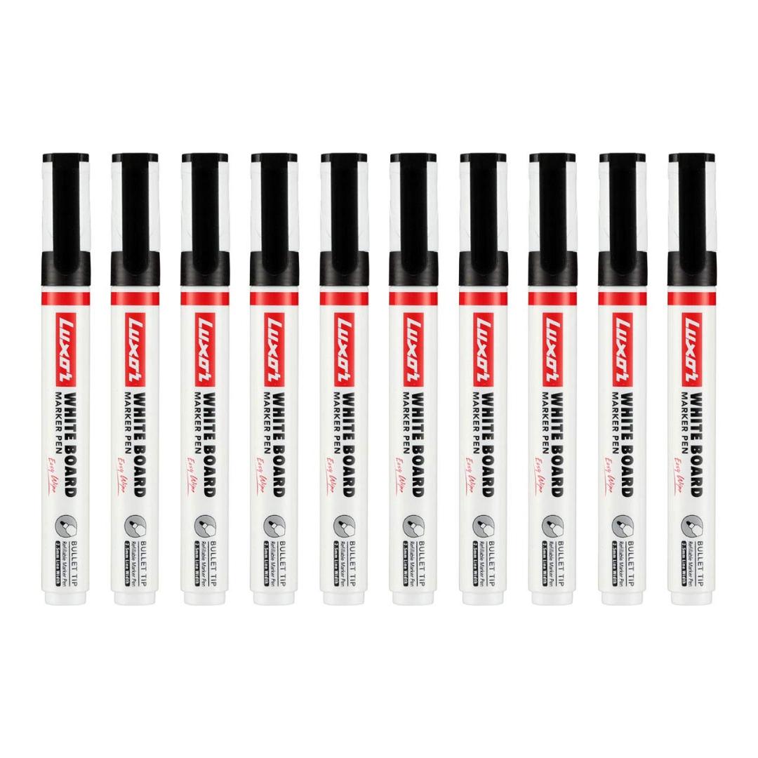 Luxor 1223 White Board Markers | Refillable Black Ink | Bullet Tip | Box of 10