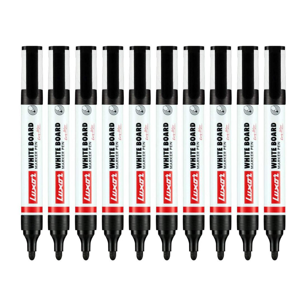 Luxor 1223 White Board Markers | Refillable Black Ink | Bullet Tip | Box of 10