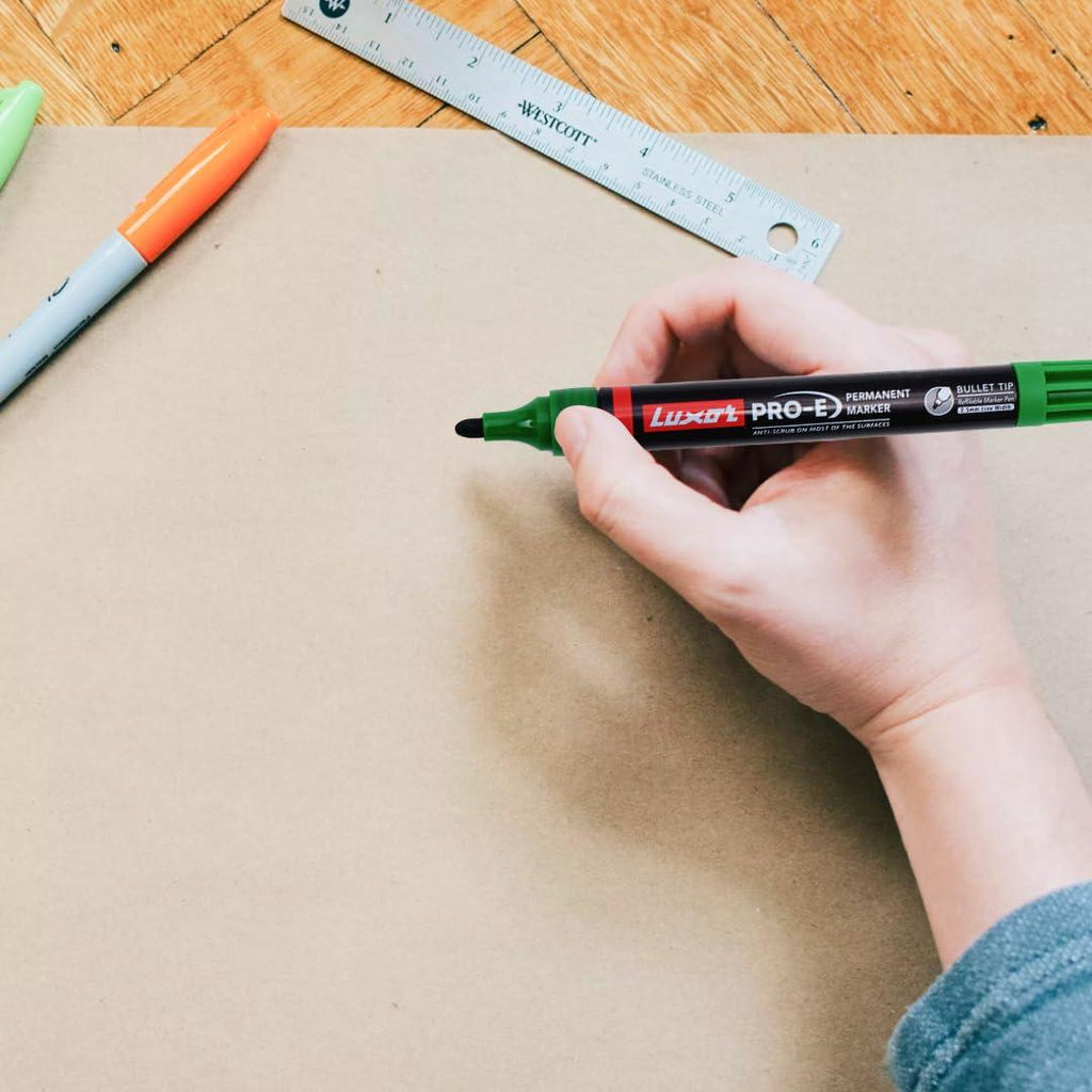 Luxor Pro-E Permanent Markers | Refillable Green Ink | Bold | Pack of 10